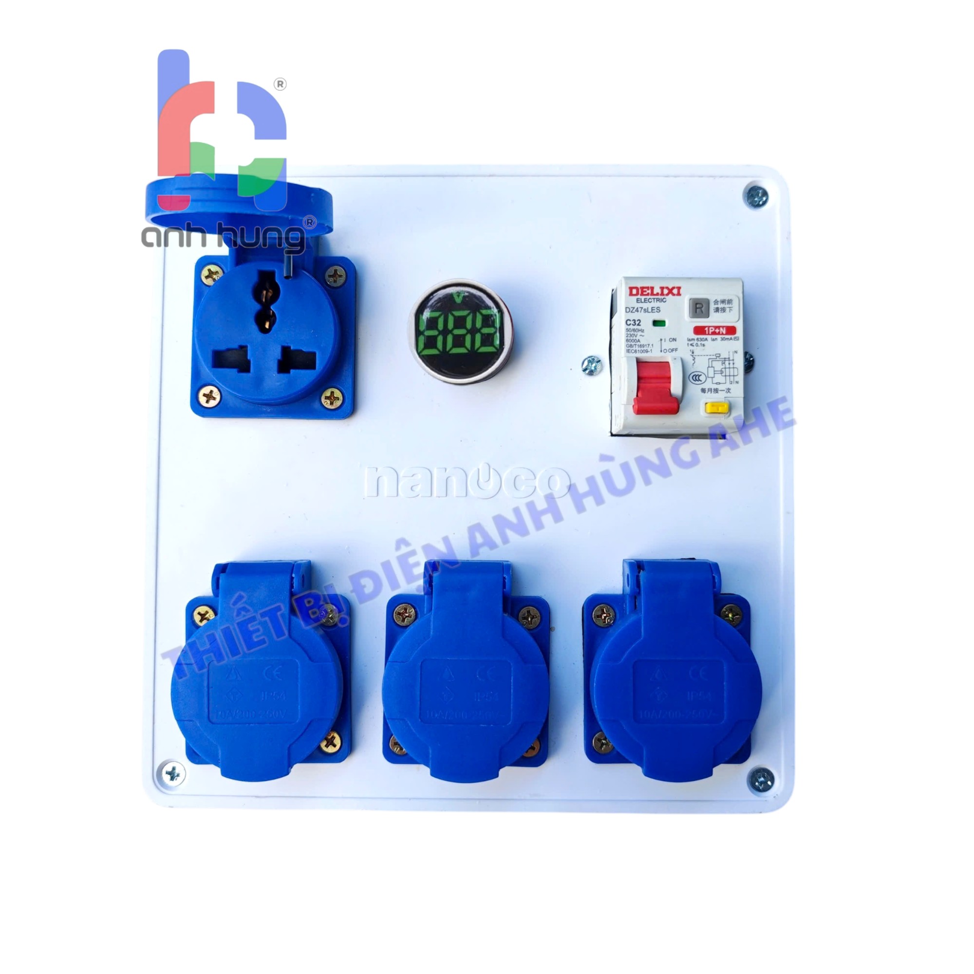 Bộ chia nguồn 4 ổ cắm công nghiệp 10A-16A 250V phù hợp phích tròn và dẹp, CB Aptomat 32A chống quá tải – Hộp nguồn công nghiệp ngoài trời 10A-16A 250V Đèn Báo Vôn | HV0402 - Ảnh 4