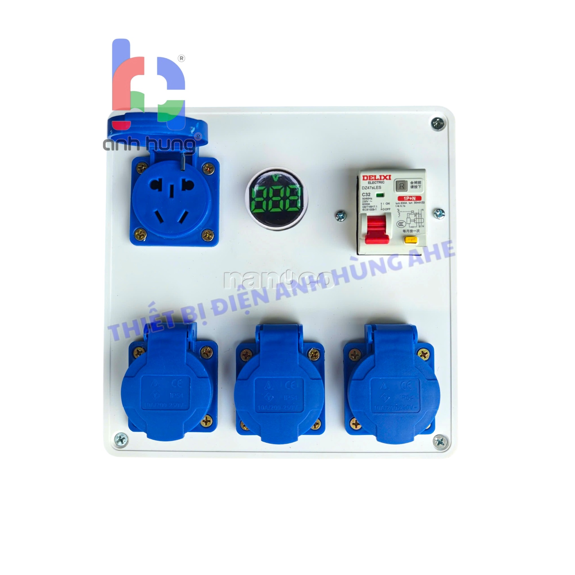 Bộ chia nguồn 4 ổ cắm công nghiệp 10A-16A 250V phù hợp phích tròn và dẹp, CB Aptomat 32A chống quá tải – Hộp nguồn công nghiệp ngoài trời 10A-16A 250V Đèn Báo Vôn | HV0402 - Ảnh 5