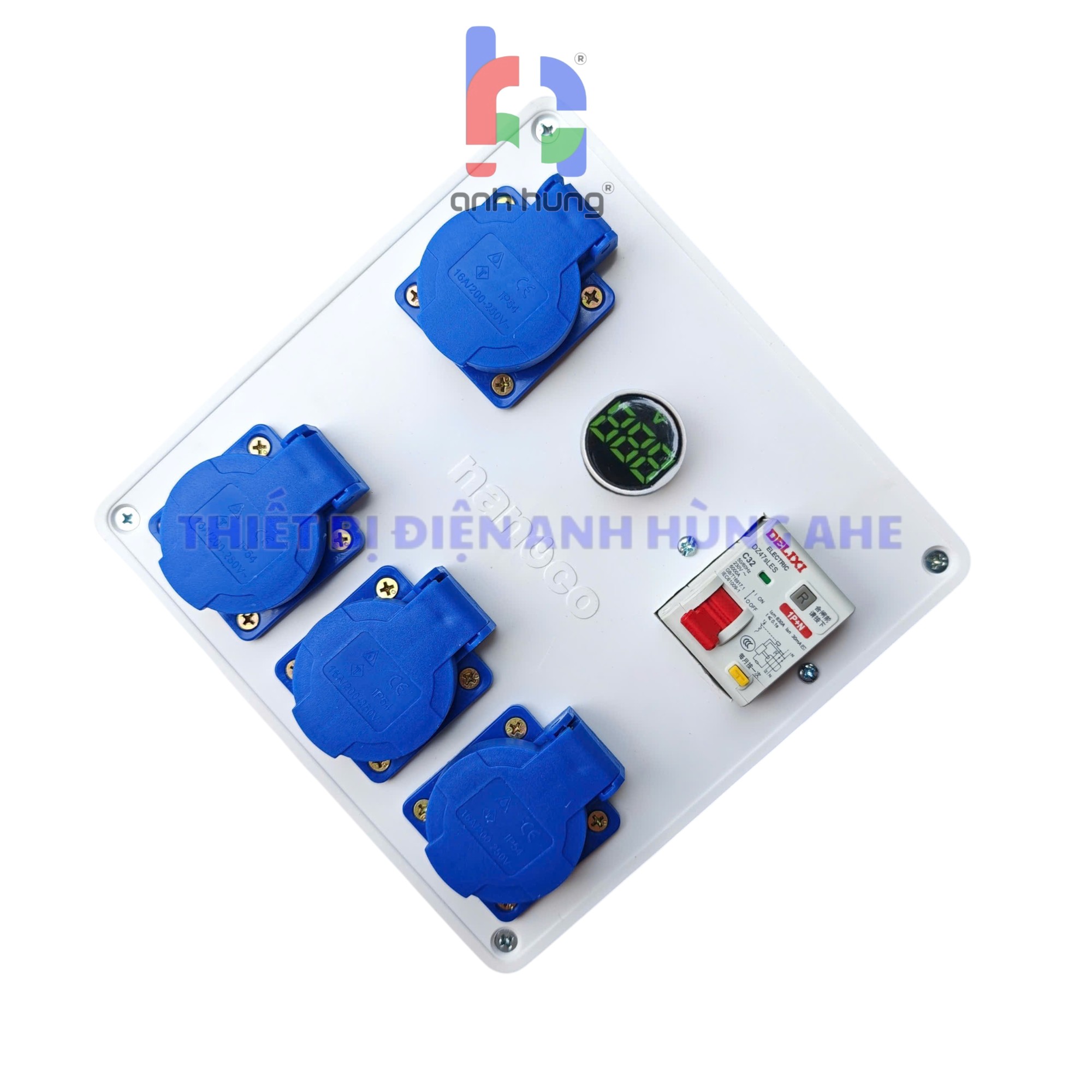 Bộ chia nguồn 4 ổ cắm công nghiệp 10A-16A 250V phù hợp phích tròn và dẹp, CB Aptomat 32A chống quá tải – Hộp nguồn công nghiệp ngoài trời 10A-16A 250V Đèn Báo Vôn | HV0402 - Ảnh 6