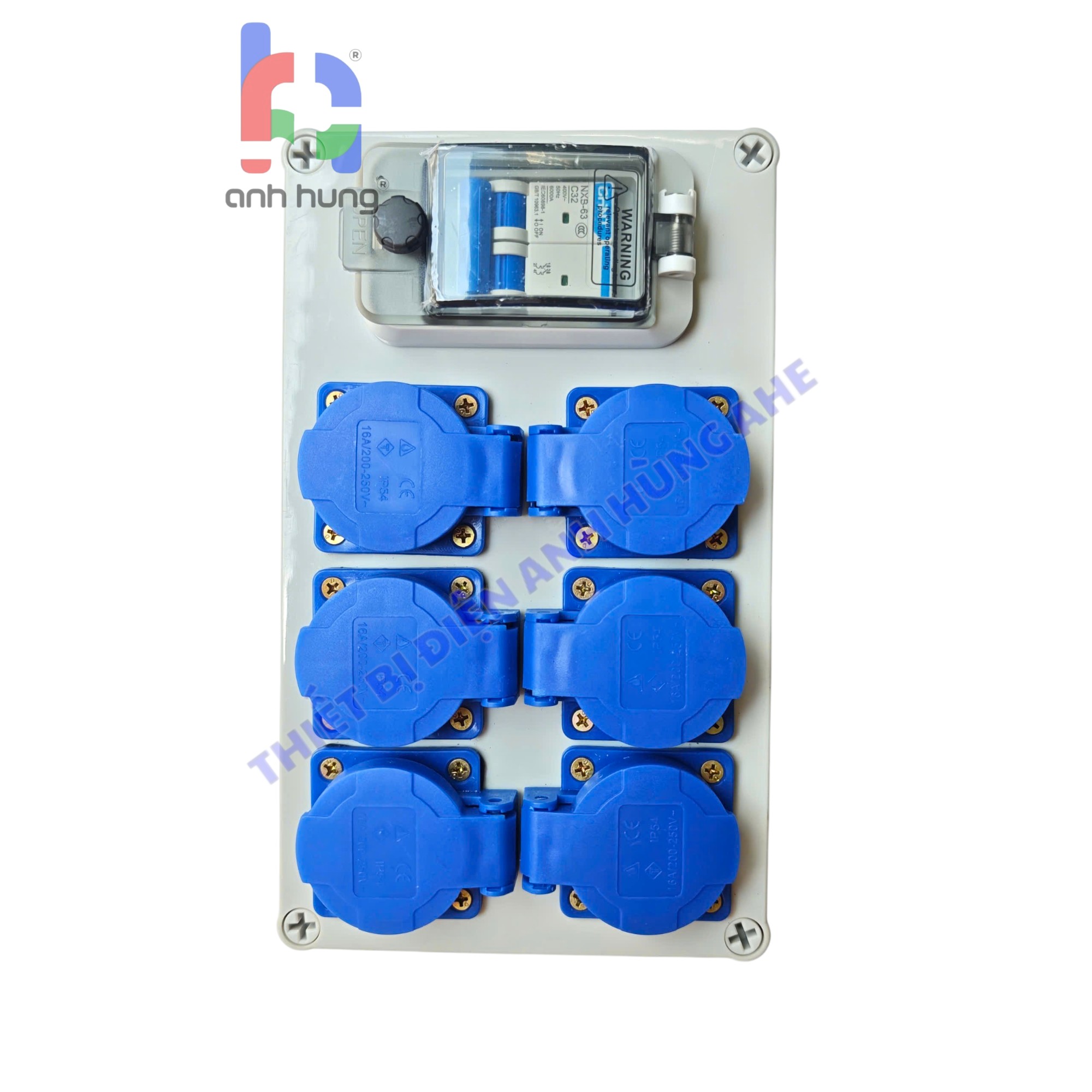 Hộp nguồn ổ cắm điện chống nước nhựa ABS 6 ổ cắm 10A-16A 250V Kèm Aptomat 32A có nắp đậy chống nước - Hộp nguồn ngoài trời chống nước, kháng bụi chịu va đập | HNCB.0600 - Ảnh 6
