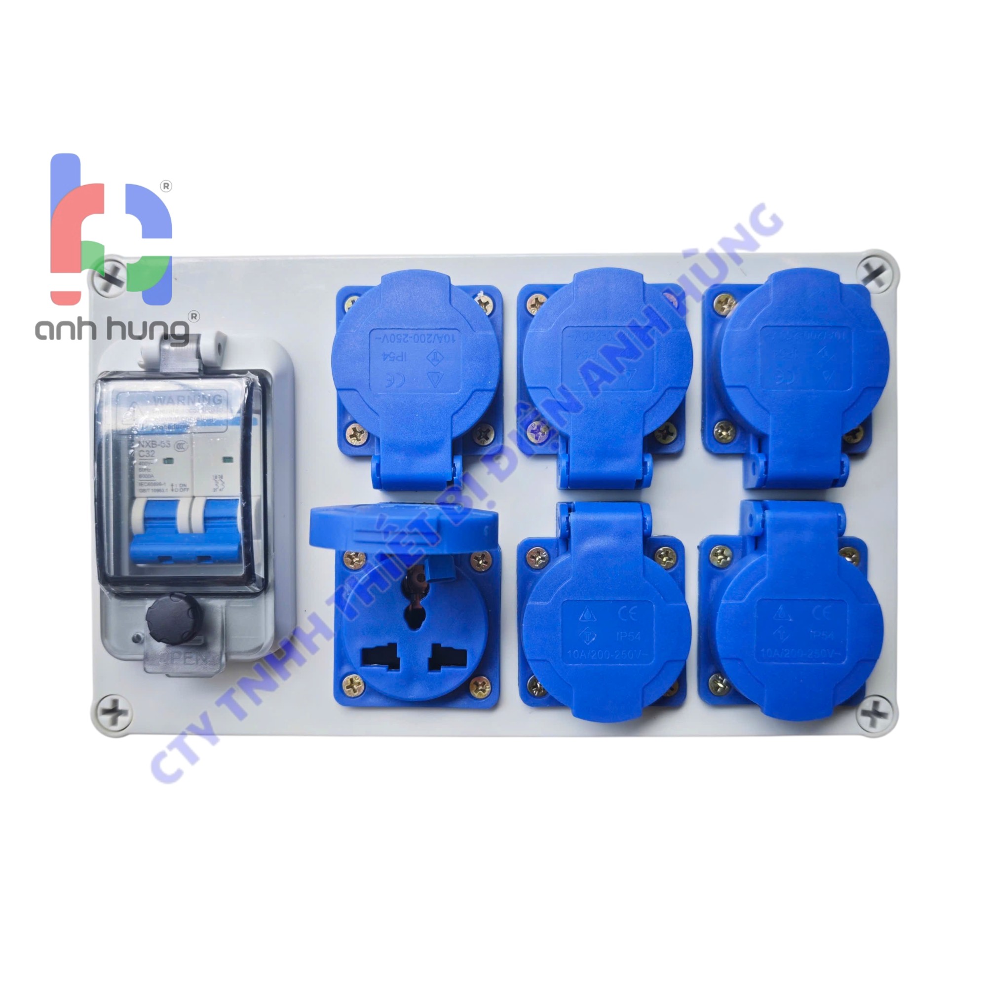 Hộp nguồn ổ cắm điện chống nước nhựa ABS 6 ổ cắm 10A-16A 250V Kèm Aptomat 32A có nắp đậy chống nước - Hộp nguồn ngoài trời chống nước, kháng bụi chịu va đập | HNCB.0600 - Ảnh 4