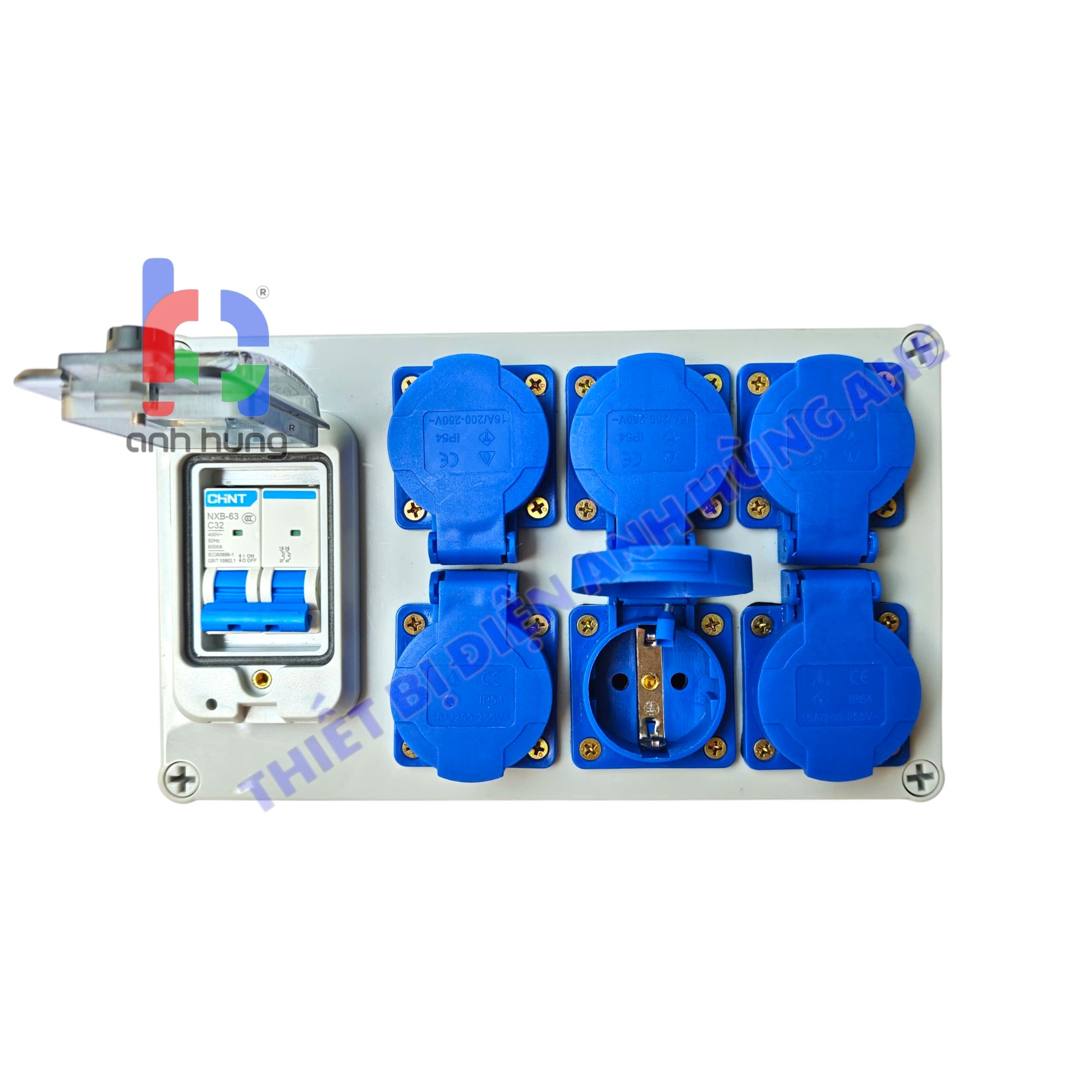 Hộp nguồn ổ cắm điện chống nước nhựa ABS 6 ổ cắm 10A-16A 250V Kèm Aptomat 32A có nắp đậy chống nước - Hộp nguồn ngoài trời chống nước, kháng bụi chịu va đập | HNCB.0600 - Ảnh 3