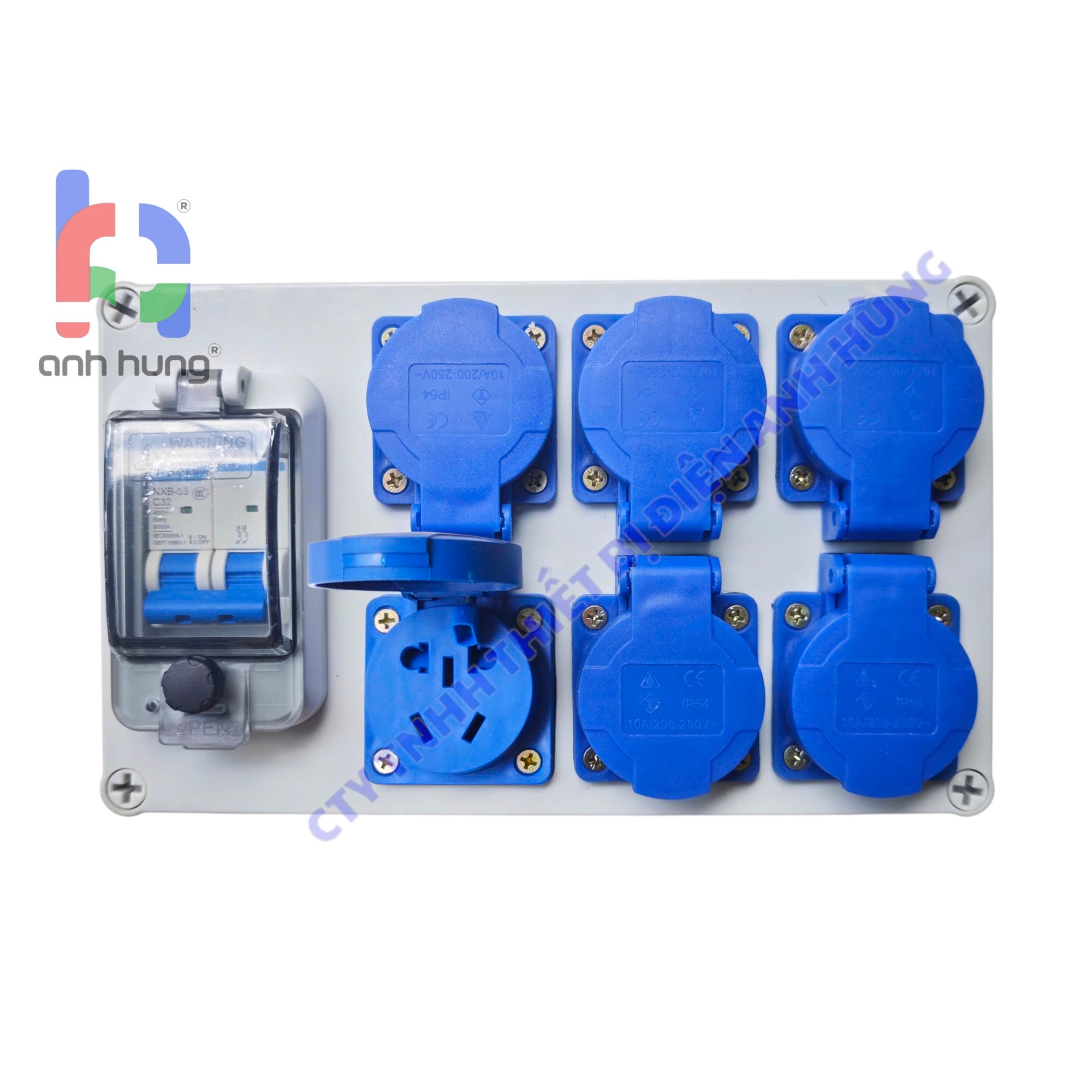 Hộp nguồn ổ cắm điện chống nước nhựa ABS 6 ổ cắm 10A-16A 250V Kèm Aptomat 32A có nắp đậy chống nước - Hộp nguồn ngoài trời chống nước, kháng bụi chịu va đập | HNCB.0600 - Ảnh 5