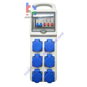 Hộp nguồn thi công điện 1 pha dân dụng - Bộ chia nguồn tay xách hộp xám 6 ổ cắm 10A-16A 250V - 3 aptomat đơn 1P & 1 aptomat tổng tự động MCB hoặc chống giật RCBO | HTX1P01.B