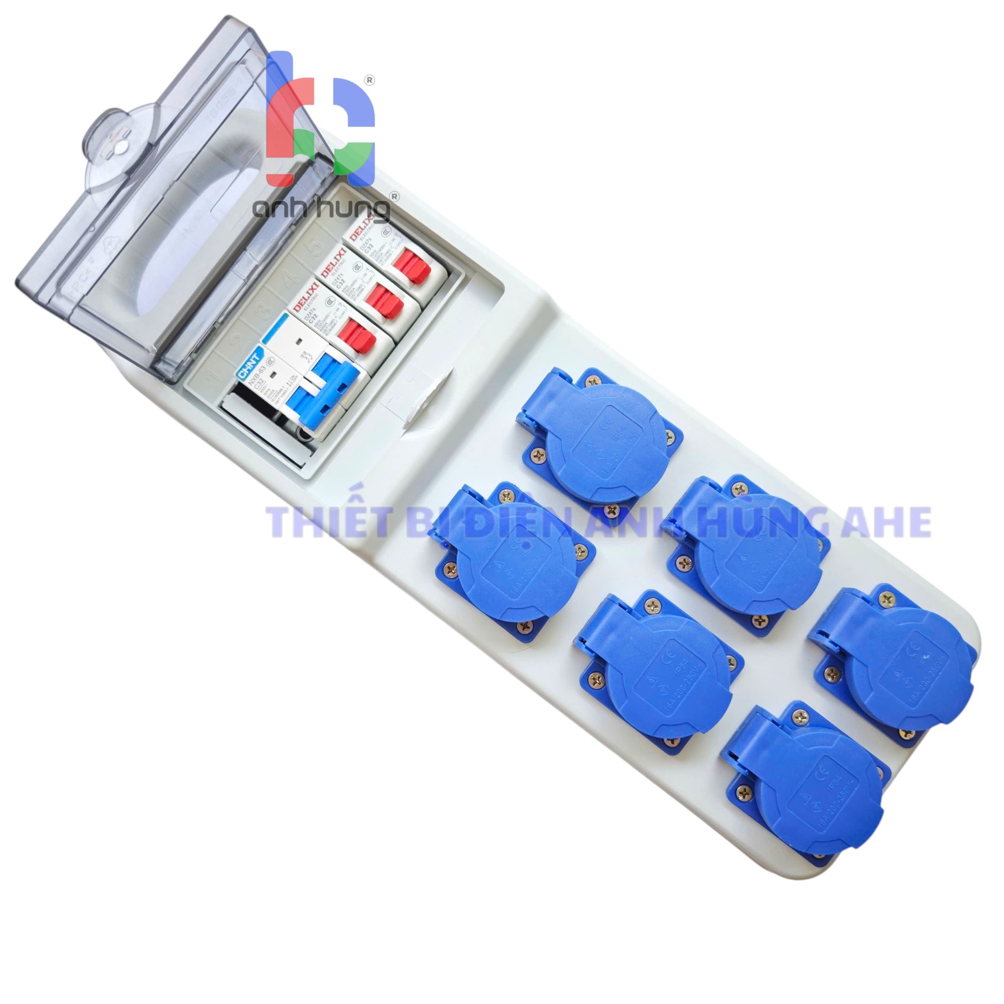 Hộp nguồn thi công điện 1 pha dân dụng - Bộ chia nguồn tay xách hộp xám 6 ổ cắm 10A-16A 250V - 3 aptomat đơn 1P & 1 aptomat tổng tự động MCB hoặc chống giật RCBO | HTX1P01.B - Ảnh 6