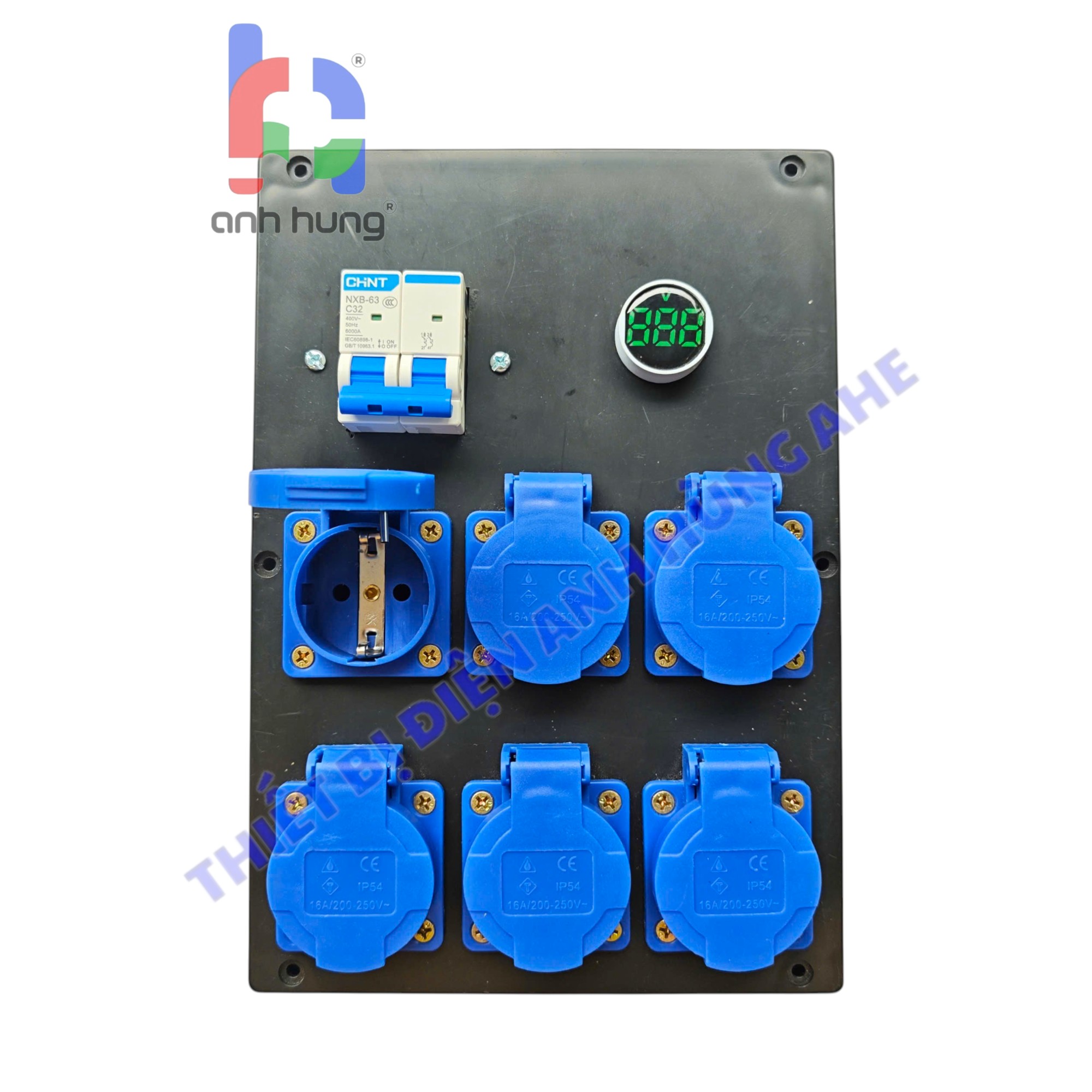 Hộp nguồn 1 pha dân dụng - Bộ chia nguồn 6 ổ cắm 10A-16A 250V - 1 Aptomat tổng 32A CB chống giật hoặc Tự động | HA01 - Ảnh 3