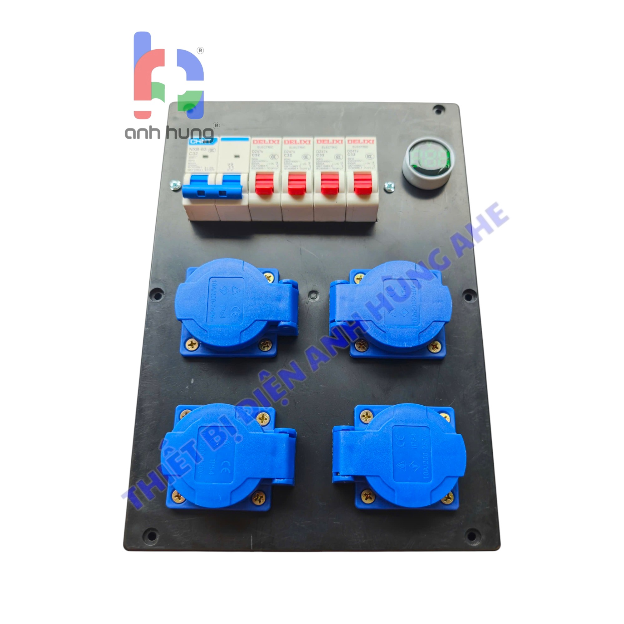 Hộp nguồn 1 pha dân dụng dùng cho âm thanh ánh sáng - Bộ chia nguồn 4 ổ cắm 10A-16A 250V - 1 APTOMAT tổng 32A + 4 Aptomat 1P 32A & Đèn Báo Vôn| HA04 - Ảnh 7