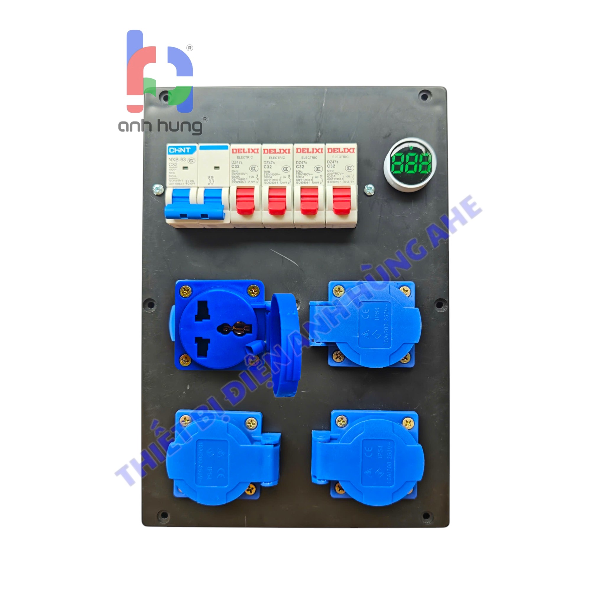 Hộp nguồn 1 pha dân dụng dùng cho âm thanh ánh sáng - Bộ chia nguồn 4 ổ cắm 10A-16A 250V - 1 APTOMAT tổng 32A + 4 Aptomat 1P 32A & Đèn Báo Vôn| HA04 - Ảnh 4
