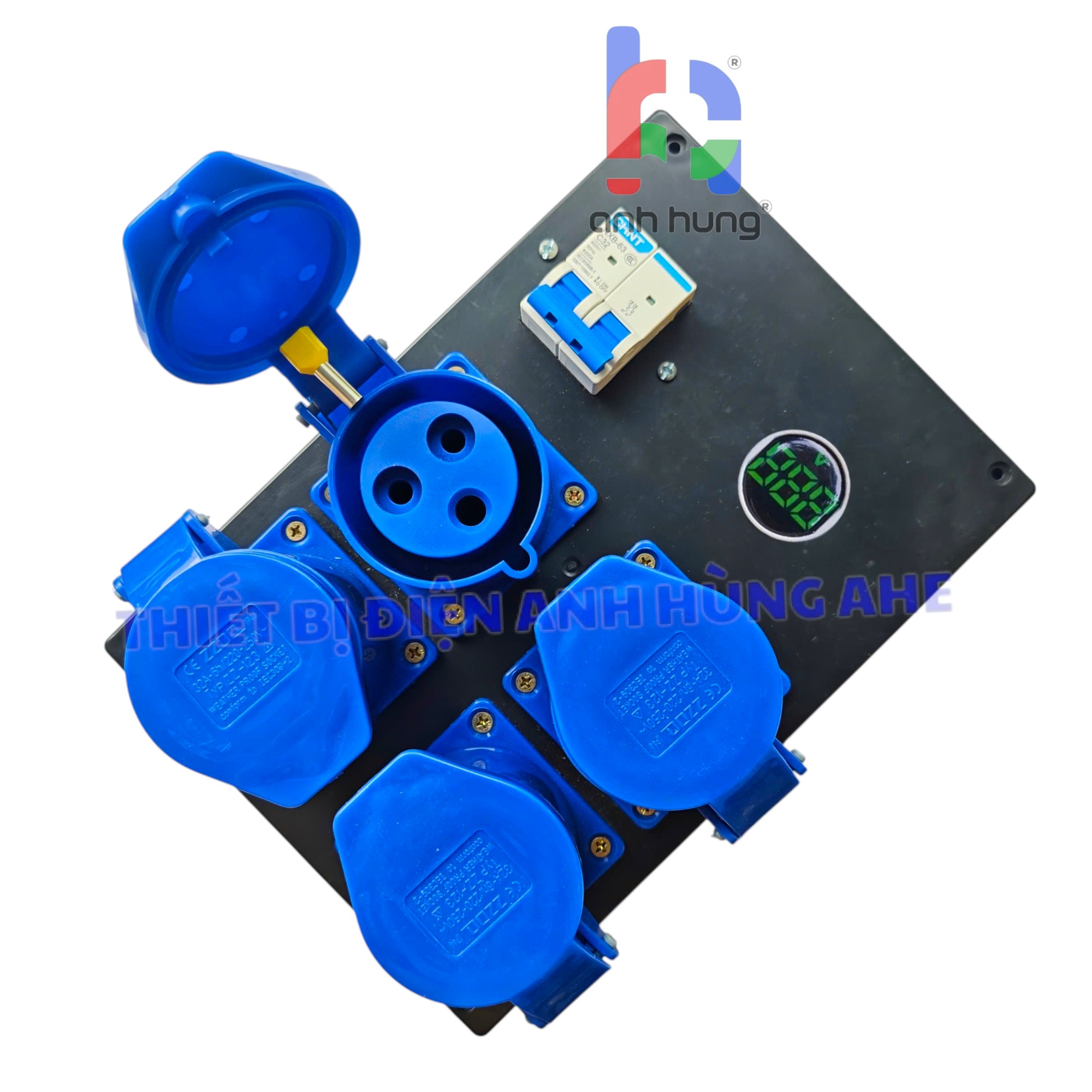 Hộp nguồn 1 pha dân dụng dùng cho âm thanh ánh sáng - Bộ chia nguồn 4 ổ cắm 3 CHẤU 16A 32A 250V - 1 APTOMAT tổng 32A Tự động hoặc chống giật & Đèn Báo Vôn| HA05 - Ảnh 4