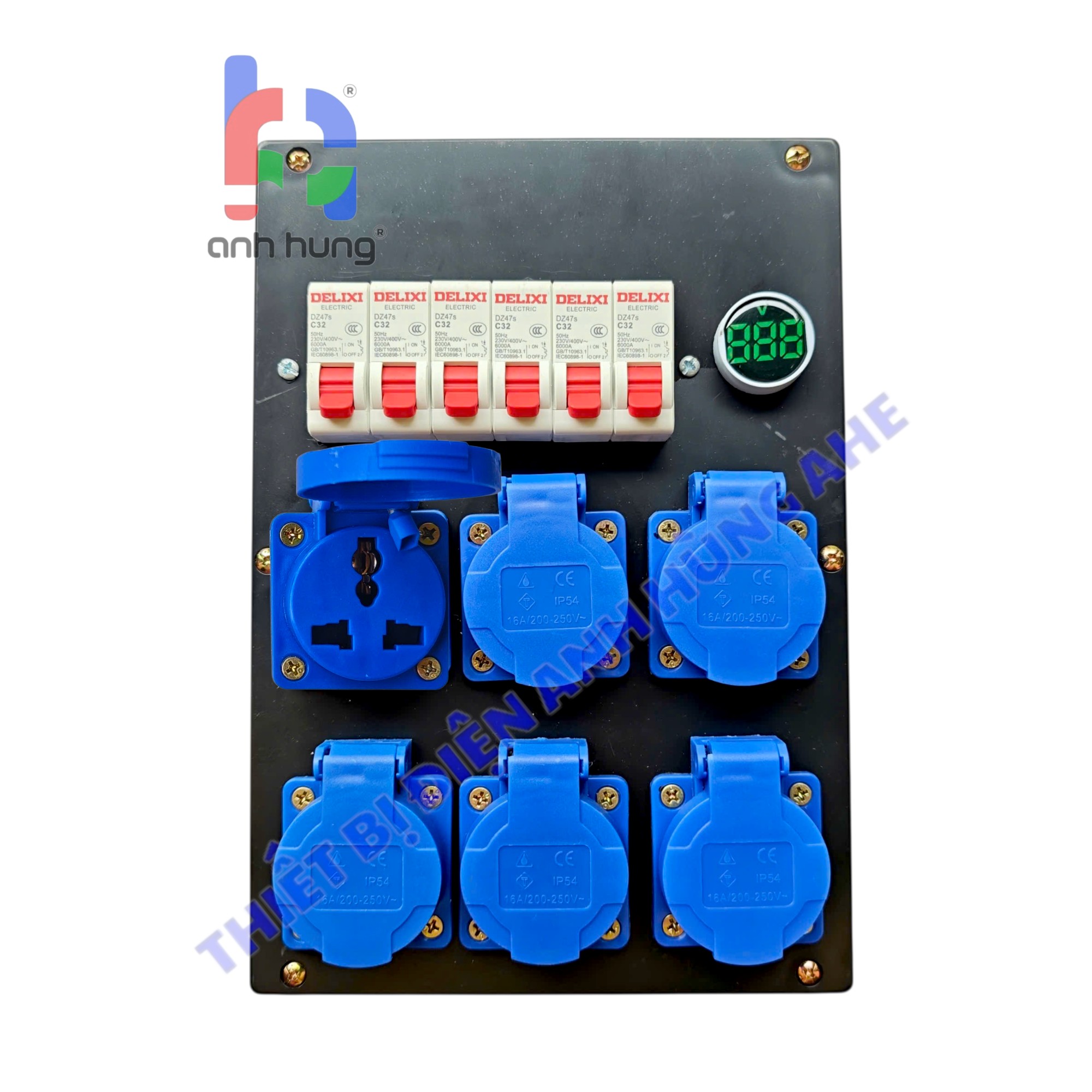 Hộp nguồn 1 pha dân dụng dùng cho âm thanh ánh sáng - Bộ chia nguồn 6 ổ cắm 10A-16A 250V - 6 Aptomat 1P 32A & Đèn Báo Vôn| HA03 - Ảnh 4