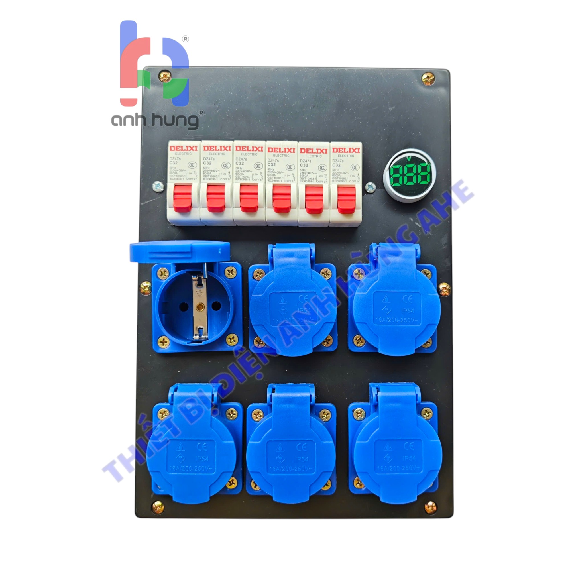Hộp nguồn 1 pha dân dụng dùng cho âm thanh ánh sáng - Bộ chia nguồn 6 ổ cắm 10A-16A 250V - 6 Aptomat 1P 32A & Đèn Báo Vôn| HA03 - Ảnh 3
