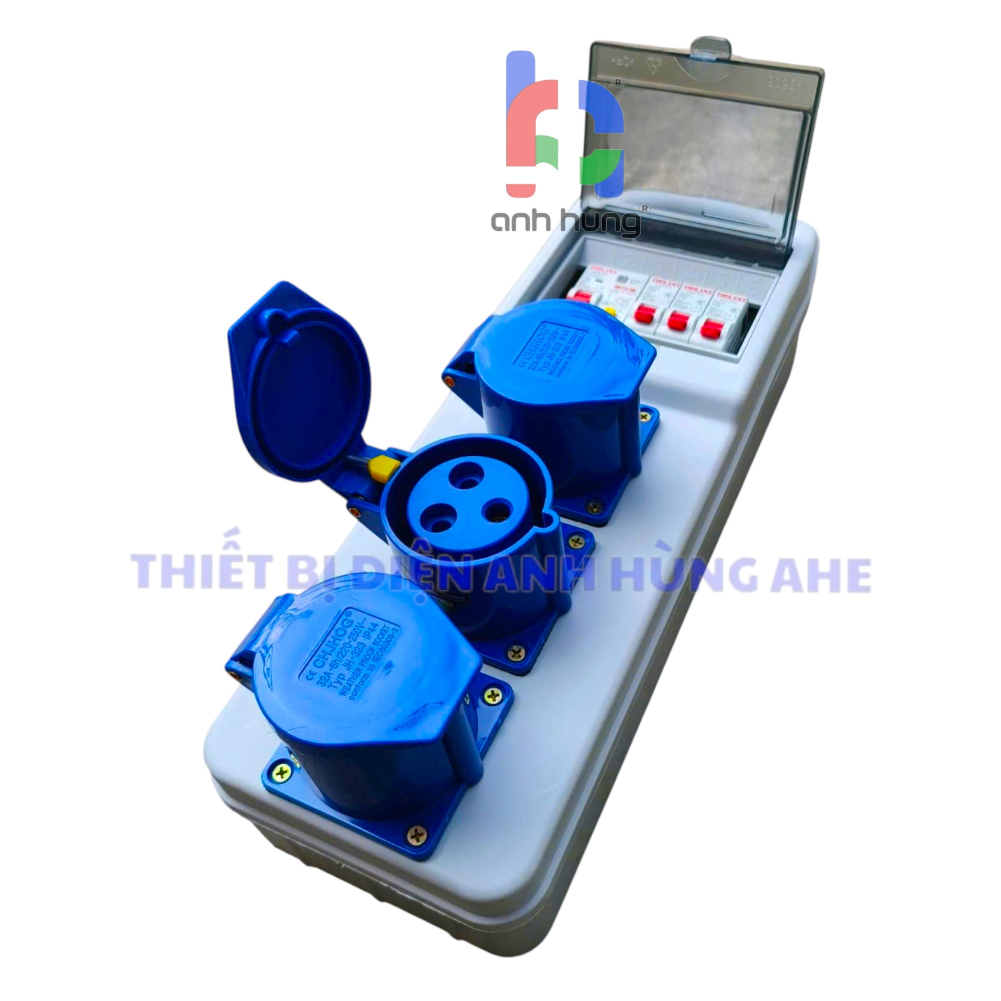 Hộp nguồn thi công điện 1 pha dân dụng - Bộ chia nguồn tay xách hộp xám 3 Ổ cắm 3 chấu 16A 250V - 3 Aptomat 1P 32A & 1 aptomat tổng 32A Tự động MCB hoặc Chống Giật | HTX3C16.B - Ảnh 4