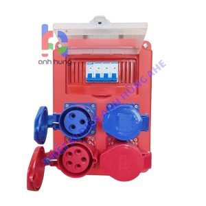 Hộp nguồn thi công điện 3 pha dân dụng - Bộ chia nguồn tay xách 2 ổ cắm 3 Chấu 32A + 2 Ổ 5 Chấu 32A 250V & 1 aptomat tổng tự động MCB | HD3P05