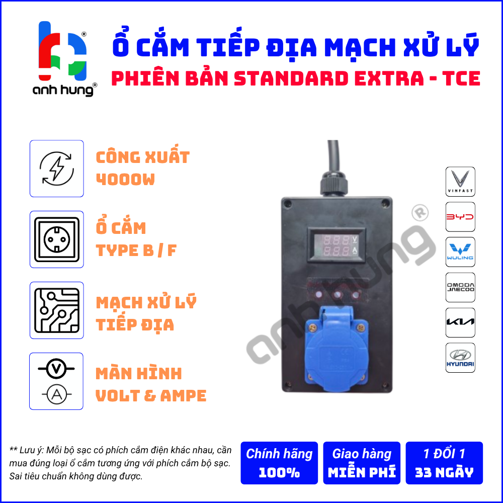 Ổ Cắm Mạch Xử lý Tiếp Địa Sạc Xe Vinfast, BYD, Wuling Mini, JAECOO J7, JAECOO J5 - Màn Hình Vôn Ampe - 5 MÉT DÂY CADIVI 2x4.0 | BẢN TCE 05NCD - Ảnh 2